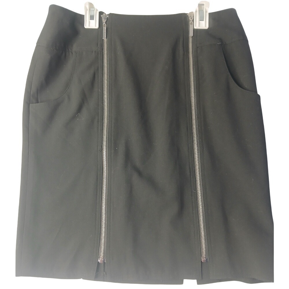 Adrienne Vittadini Studio Pencil Skirt Womens 4 Black Dual Front Zippers‎ Edgy